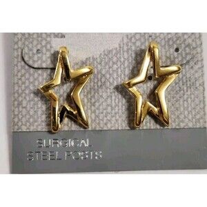 NEW Vtg Gold-Toned Star Earrings Surgical Steel post